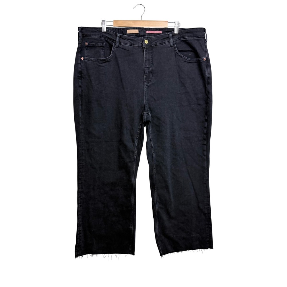 Pilcro Anthropologie Black Crop Wide Leg Raw Hem Jeans Plus Size‎ 22W High Rise